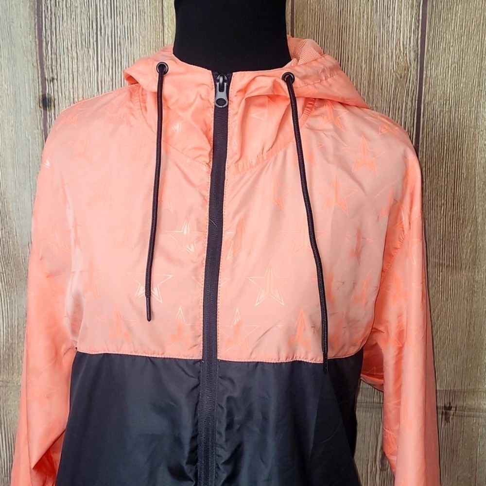 Jeffrey Star Windbreaker Hooded Zip Up Sz M Black Coral